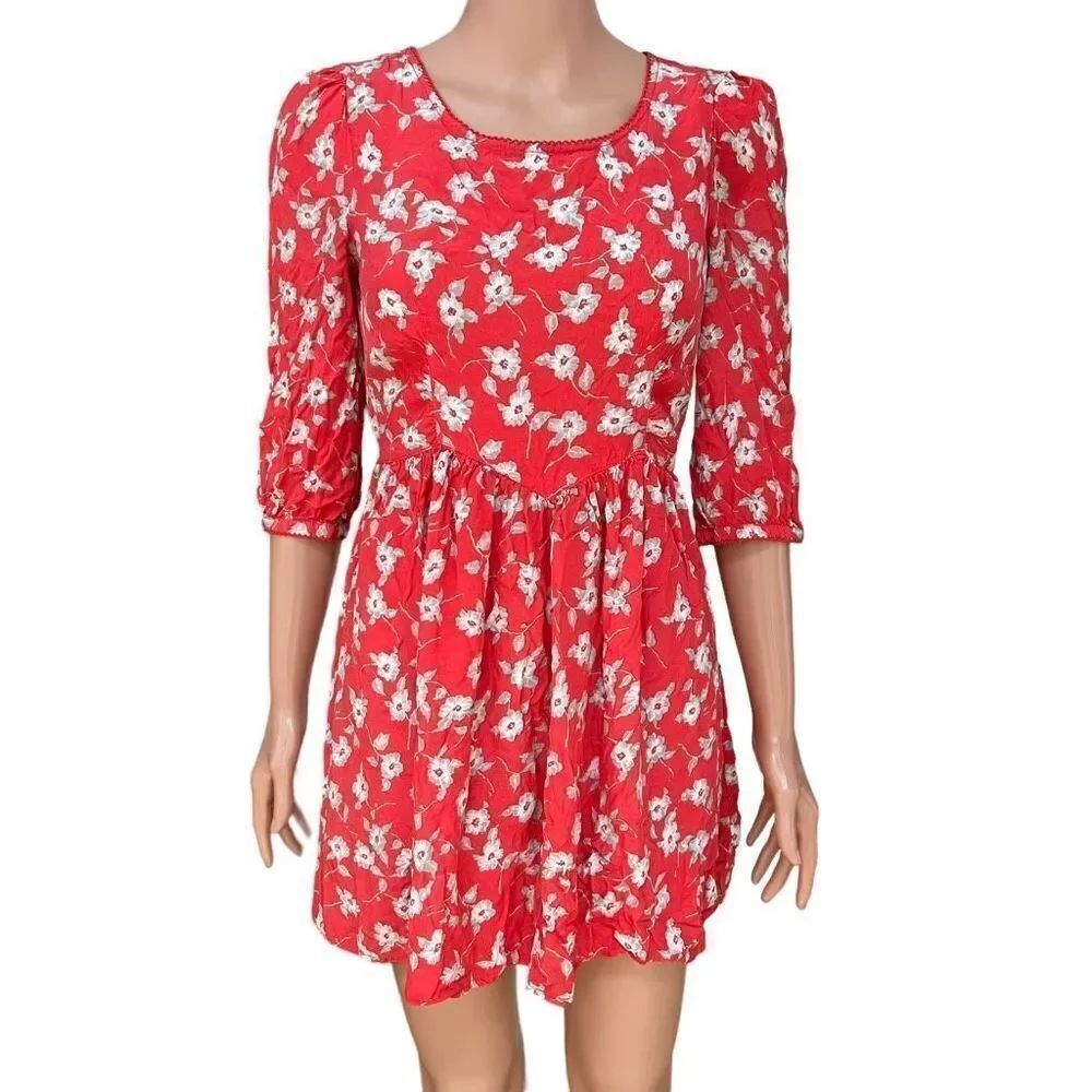 Free People Women's Pink Floral Belted Fit & Flare Dress size 4